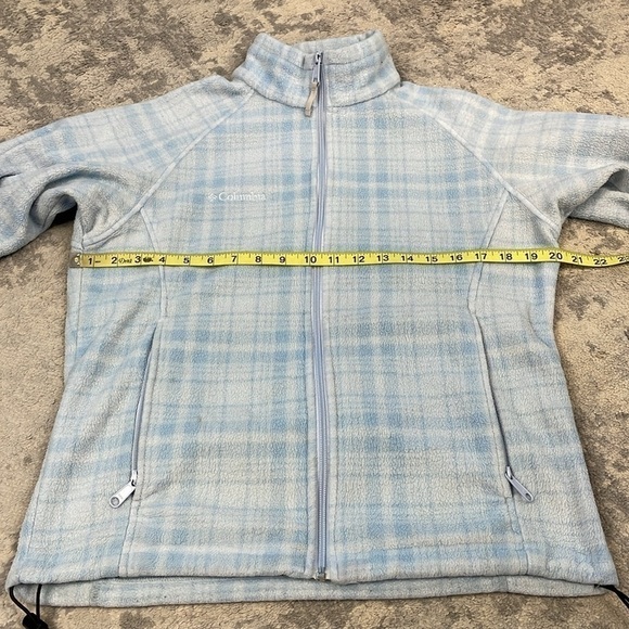 Columbia Fleece Full Zip Jacket Light Blue Plaid Zip Pockets Lounge Sz M - Picture 5 of 9